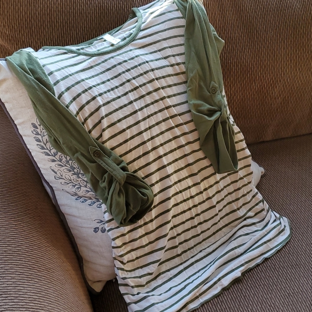 Army Green Striped Maternity Shirt